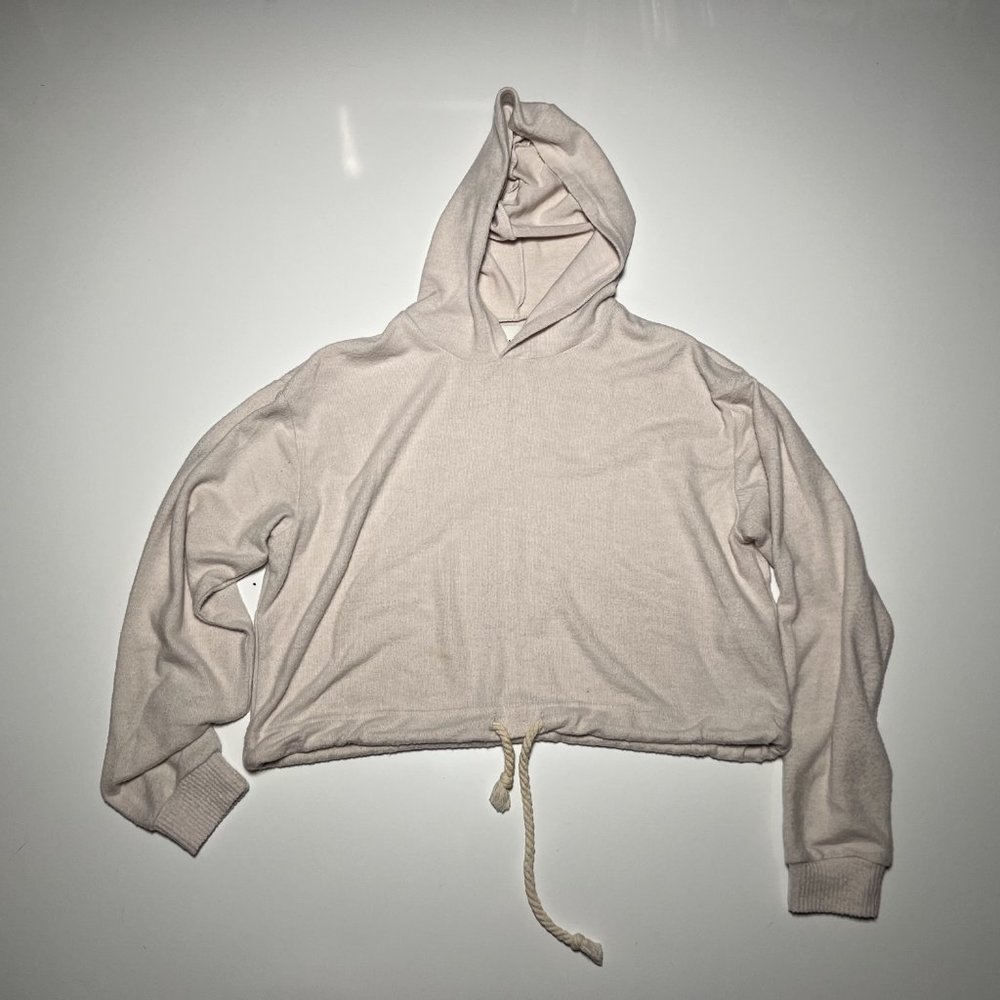 Cotton On Cream Heather Mid-Belly Drawstring Crop Hoodie Womens Size S